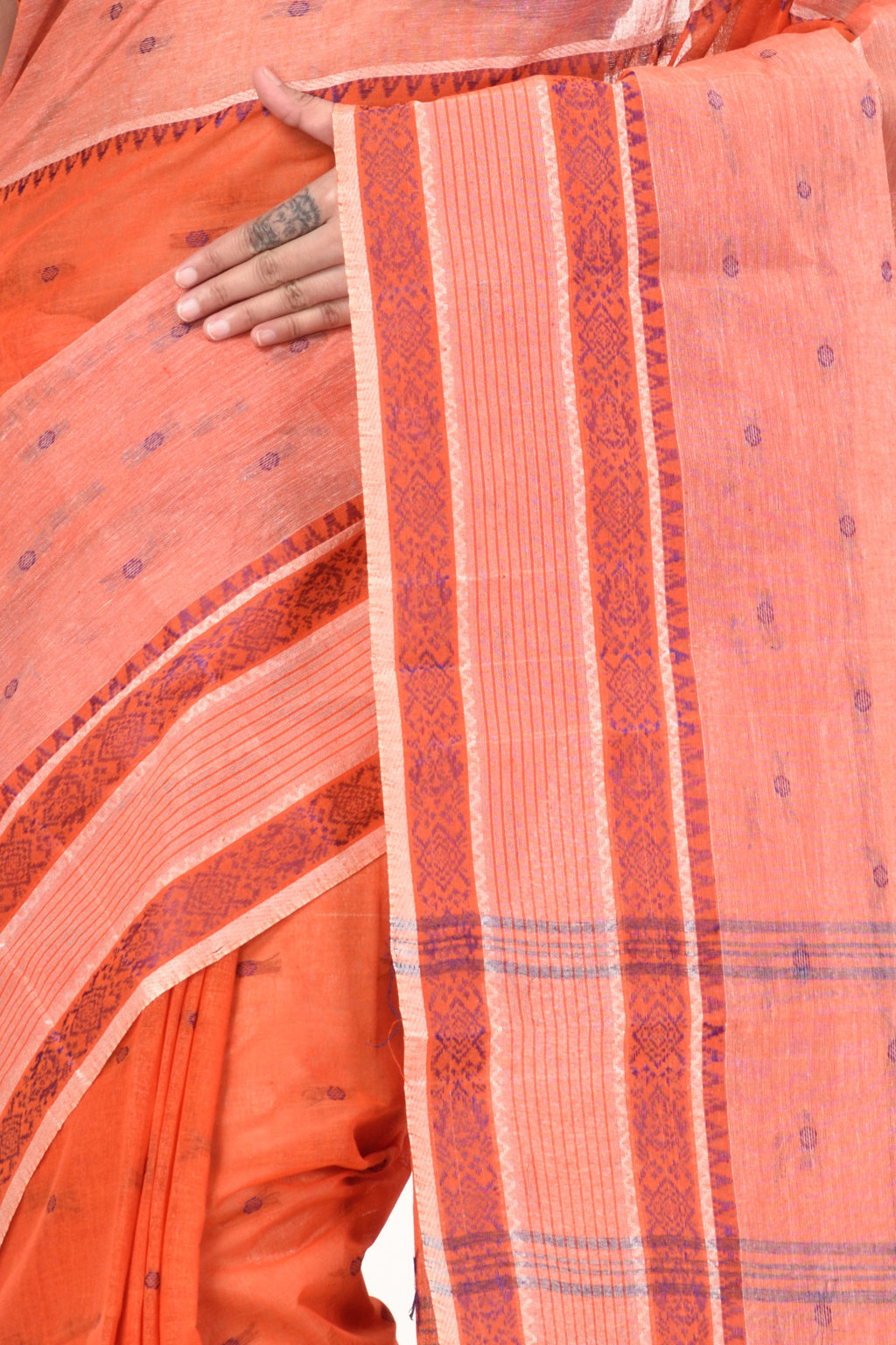 Orange Pure Cotton Debdash Tant Saree (347)